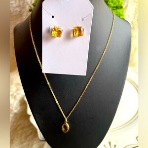 Fashion gold tone topaz pendant and square stud earrings new